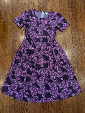 LuLaRoe Amelia dress - Black with Purple Flowers - Women's Large